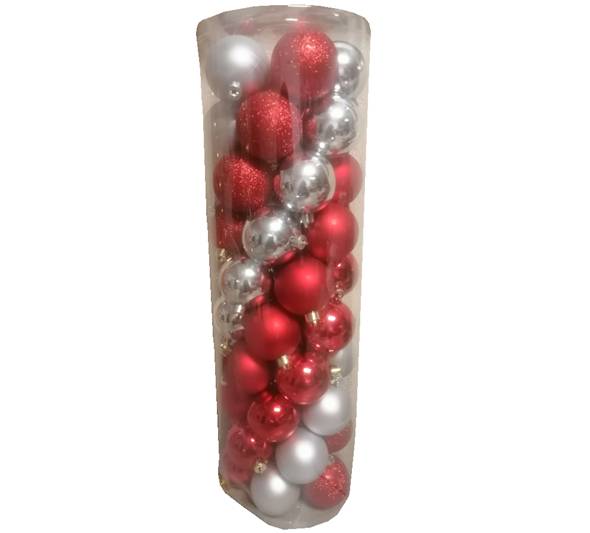 Set de 50 Esferas Navideñas Plateadas y Rojas de 6 cm