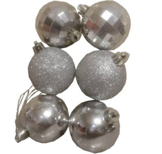 Set de 6 Esferas Navideñas Plateadas de 6 cm