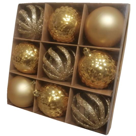 Set de 9 Esferas Navideñas Doradas de 8 cm