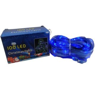 Luces Navideñas LED con Listón Azul de 7 m - 100 luces