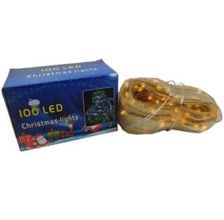 Serie de 100 Luces LED Navideñas con Listón Dorado de 7 m