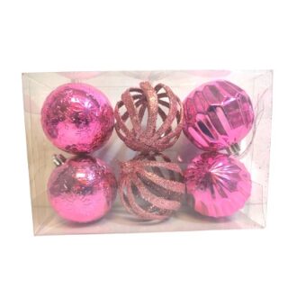 Set de 6 Esferas Navideñas 8 cm Fucsias Brillantes