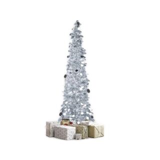 Árbol Navideño Plateado de Oropel con Luces LED de 1.52 m