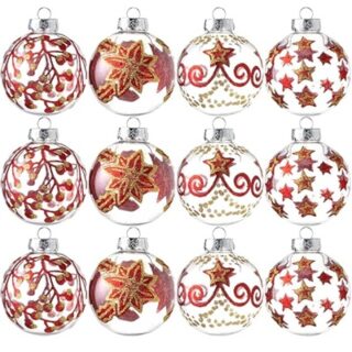 Esferas Navideñas Rojas y Transparentes 12 Piezas