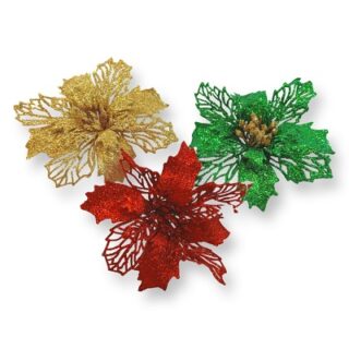 Flor Navideña con Pinza 16 cm