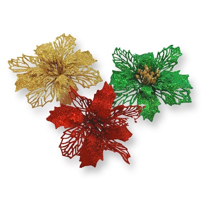 Flor Navideña con Pinza 16 cm