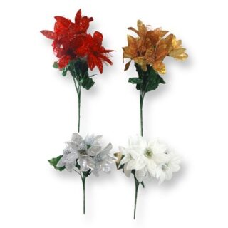 Ramo de Flores de Pascua Navideñas con Brillantina 32 cm