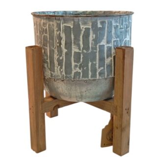 JARDINERA MEDIANA BLANCA CON BASE DE MADERA 24 CM