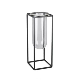 FLORERO DE METAL CON VASO DE VIDRIO 29 X 10 CM