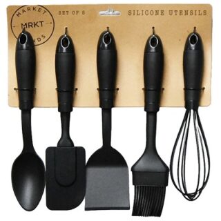 PACK 5 JUEGO DE UTENSILIOS DE COCINA - SILICONA NEGRO -