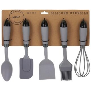 PACK 5 JUEGO DE UTENSILIOS DE COCINA - SILICONA GRIS -