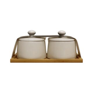 SET DE BOWL DE CERAMICAS CON BASE DE MADERA 2 PC