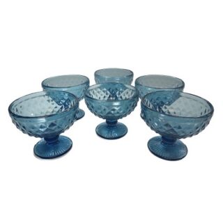 SET DE COPAS AZULES DE VIDRIO PARA HELADO 6 PC 12 x 10 CM