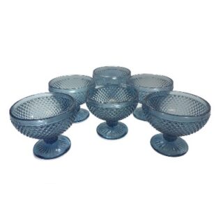 SET DE COPAS AZULES DE VIDRIO PARA HELADO 6 PC 12 x 10 CM