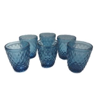 SET DE VASOS AZULES DE VIDRIO 6 PC 8 x 10 CM