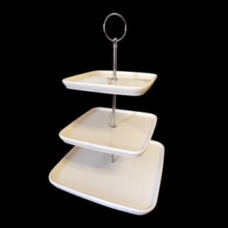 PASTELERO DE CERAMICA BLANCA 3 NIVELES 27 CM