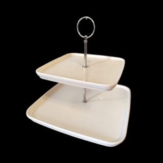 PASTELERO DE CERAMICA BLANCA 2 NIVELES 27 CM