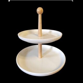 PASTELERO DE CERAMICA BLANCA 2 NIVELES 28 CM