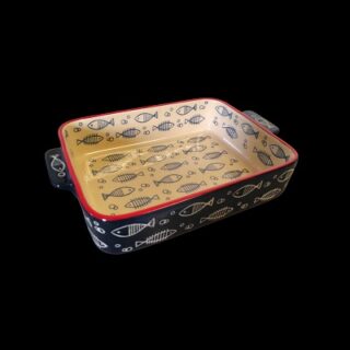 BANDEJA DE CERAMICA COLOR AZUL Y ROJO 26 X 21 CM