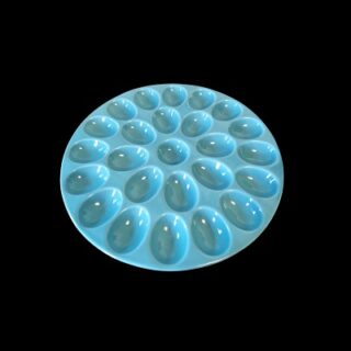 PORTA HUEVOS DE CERAMICA COLOR CELESTE 29 X 29 CM