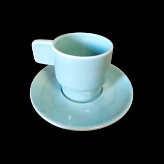 TAZA DE CERAMICA CON PLATO COLOR CELESTE 6 X 6 CM