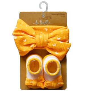 PAÑUELO Y BOTINES PARA BEBE 2 PC COLOR AMARILLO