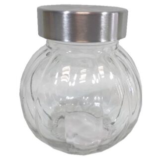 FRASCO REDONDO DE VIDRIO CON TAPA
