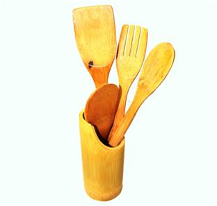 UTENSILIOS DE MADERA PARA COCINA 4 PC CON BASE DE MADERA