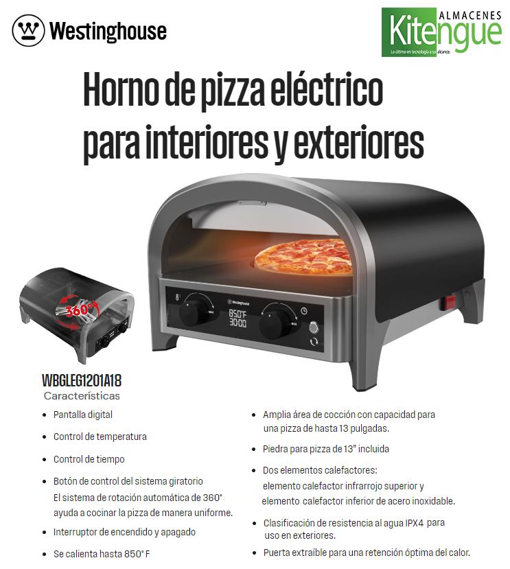 Horno Eléctrico para Pizza Westinghouse con Piedra Giratoria de 13 Pulgadas | Cocción Uniforme y Rápida - Imagen de 2