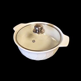 OLLA DE CERAMICA BLANCA CON TAPADERA 24 X 10 CM