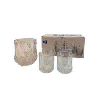 SET DE VASOS Y HIILIERA DE VIDRIO 5 PC