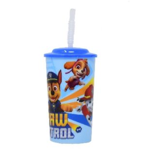 VASO CON PAJILLA 16 OZ PAW PATROL