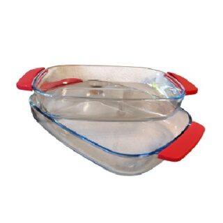 SET DE BANDEJAS DE VIDRIO MANGOS DE SILICON 2 PC