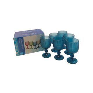 SET DE COPAS DE VIDRIO COLOR AZUL 6 PC 240 ML