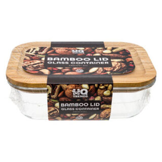 CONTENEDOR DE VIDRIO CON TAPADERA MADERA 640 ML