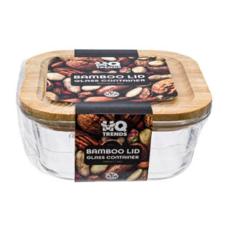 CONTENEDOR DE VIDRIO CON TAPADERA MADERA 520 ML