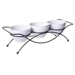 JUEGO DE PORCELANA CON BASE DE METAL 4 PC GIBSON