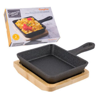 SARTEN CON BASE DE MADERA 2 PC GIBSON