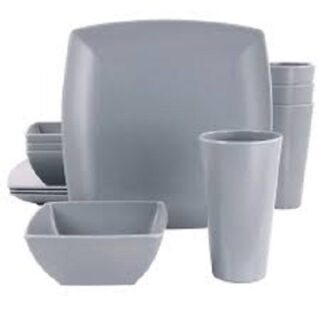 VAJILLA COLOR GRIS DE MELAMINA GIBSON 12 PC