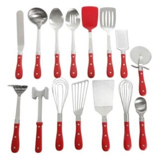 UTENSILIOS DE COCINA GIBSON DE ACERO INOXIDABLE 15 PC ROJO