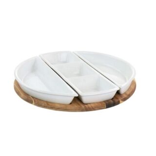 PLATO PARA BOQUITAS CON BASE DE MADERA GIBSON 4 PC
