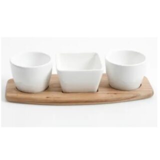 BOQUITEROS DE CERAMICA 3 PC CPN BASE DE MADERA 4 PC