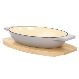 BOWL DE HIERRO FUNDIDO CON BANDEJA DE MADERA MARTHA STEWART