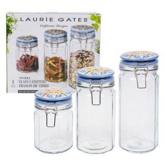 JUEGO DE FRASCOS DE VIDRIO CON TAPAS DECORADAS