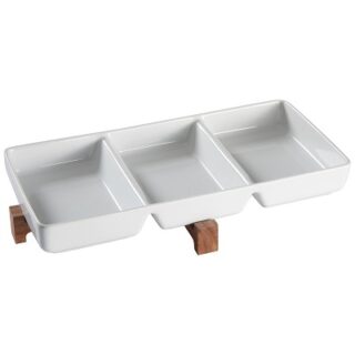 PLATO DE CERAMICA DE 3 SECCIONES CON BASE DE MADERA GIBSON
