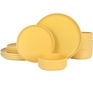 JUEGO DE VAJILLA 12 PC ORO MATE MELAMINA -GIBSON HOME-