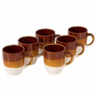 JUEGO DE TAZAS MARRÓN Y BLANCO 6 PC 12 OZ -GIBSON-