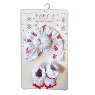 SET DE GORRO Y BOTINES NAVIDEÑOS PARA BEBE 2 PC