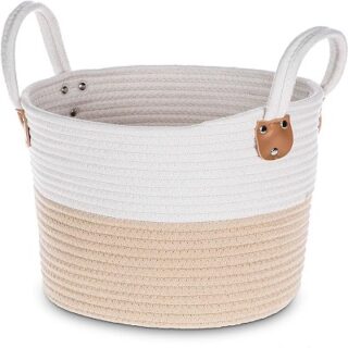 CANASTA CON ALGODON TEJIDO CON ASAS 22X28 CM HOME ZONE