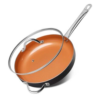 SARTEN DE 14 PULG CON MANGO DE ACERO Y TAPA DE VIDRIO